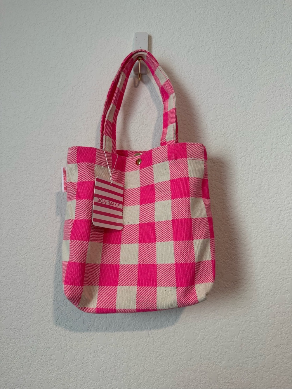 Bon Maxie Pink Check Canvas Tote Bag